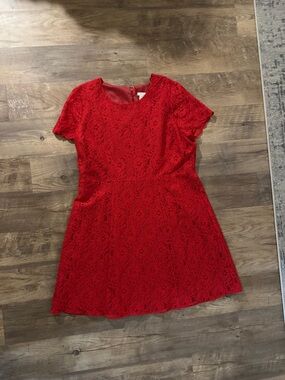 J. Crew Red Lace Short Sleeve Wedding Dress